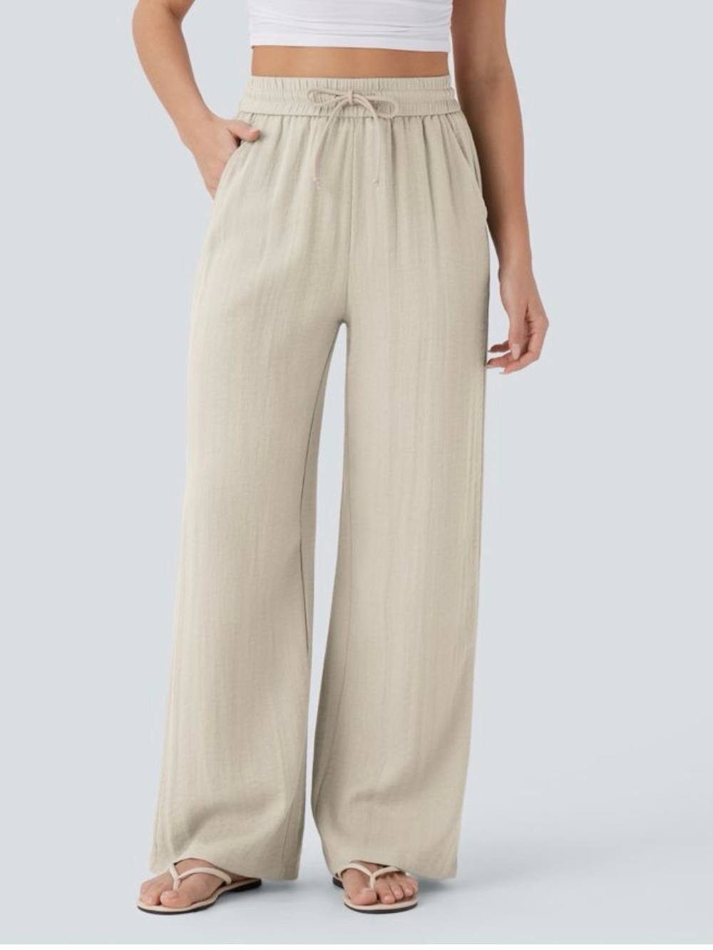HALARA Relaxed Wide-Leg Drawstring Pants in Light Cream